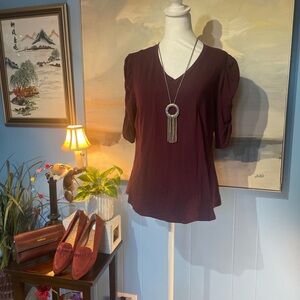 Elegant Burgundy V-Neck Blouse